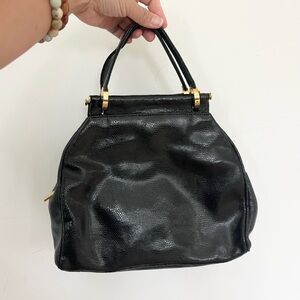 Vintage RODO Italy Leather Elegant Black Handbag Purse Tote Black w Gold Accents